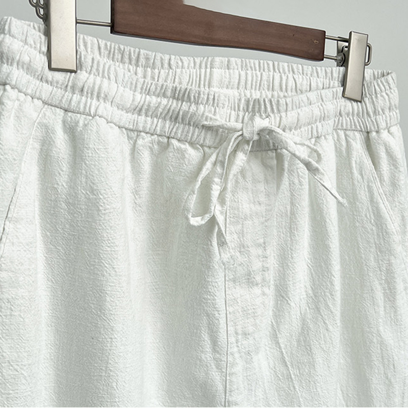 Men's Vintage Elastic Waist Drawstring Casual Cotton Linen Pants - Black