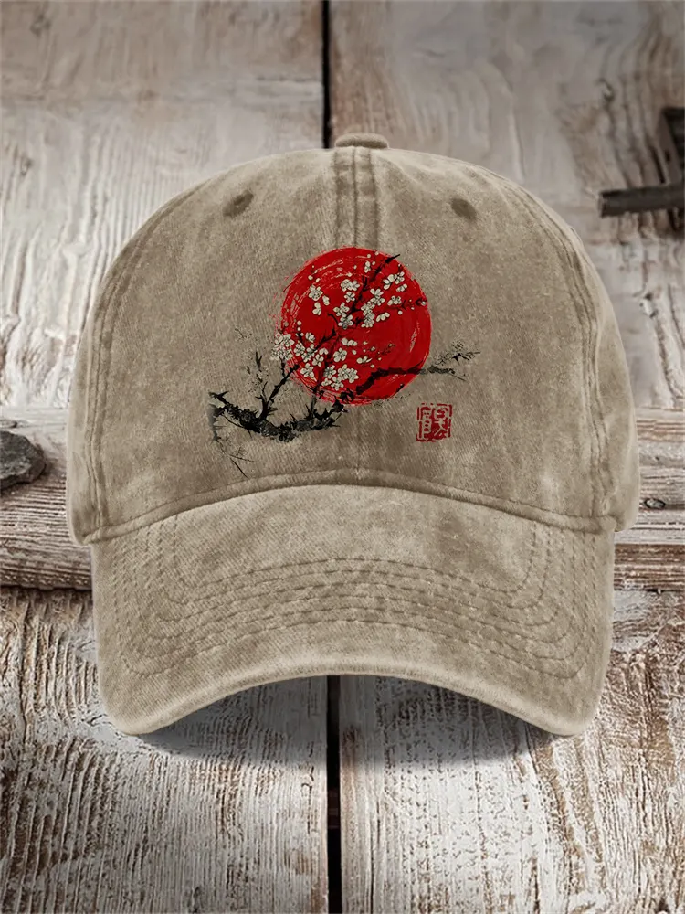 Plum Blossom Sunrise Japanese Art Washed Cap - Default Title