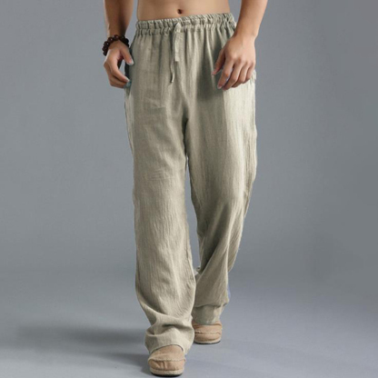 Men'S Vintage Drawstring Casual Cotton Linen Pants - Black