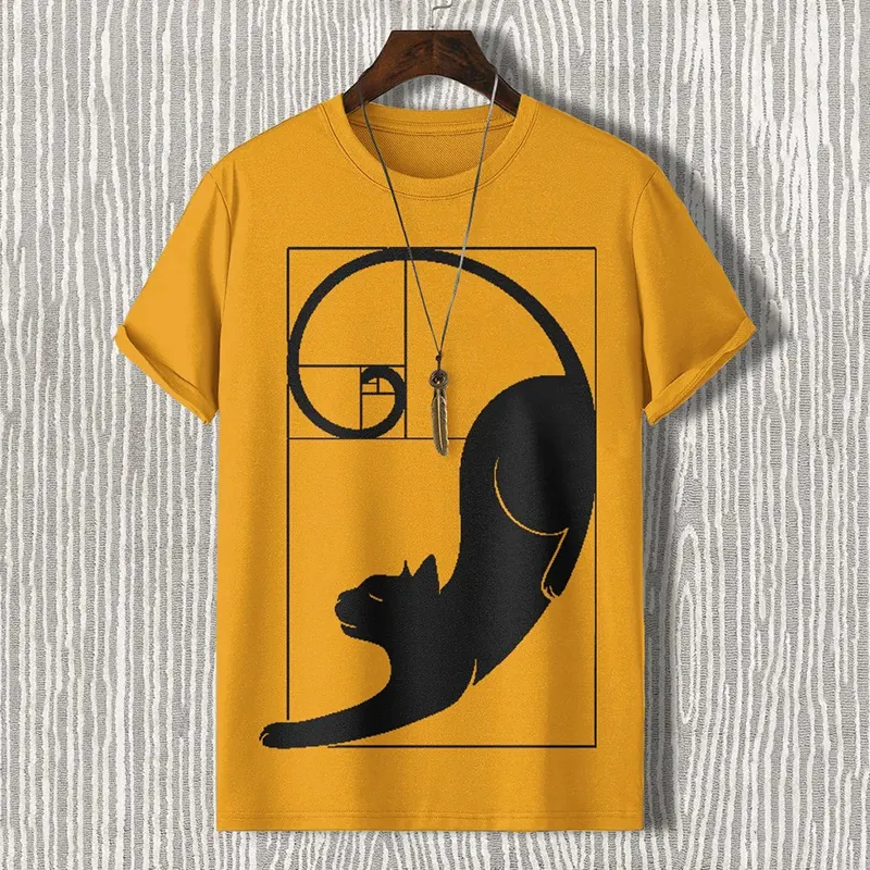 Men's Fibonacci Cat The Golden Ratio Print Casual T-shirt - Grey