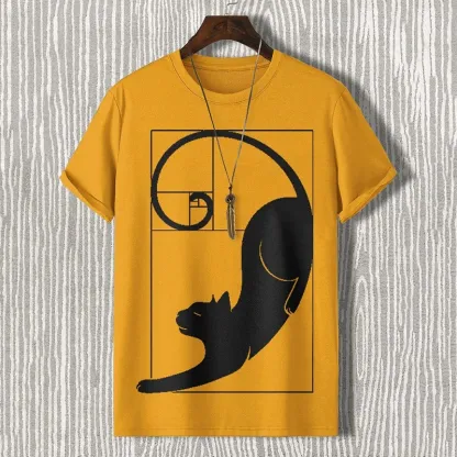 Men's Fibonacci Cat The Golden Ratio Print Casual T-shirt - Grey