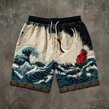 Japanese Ocean & Crane Gradient Men's Mini Short - Beige