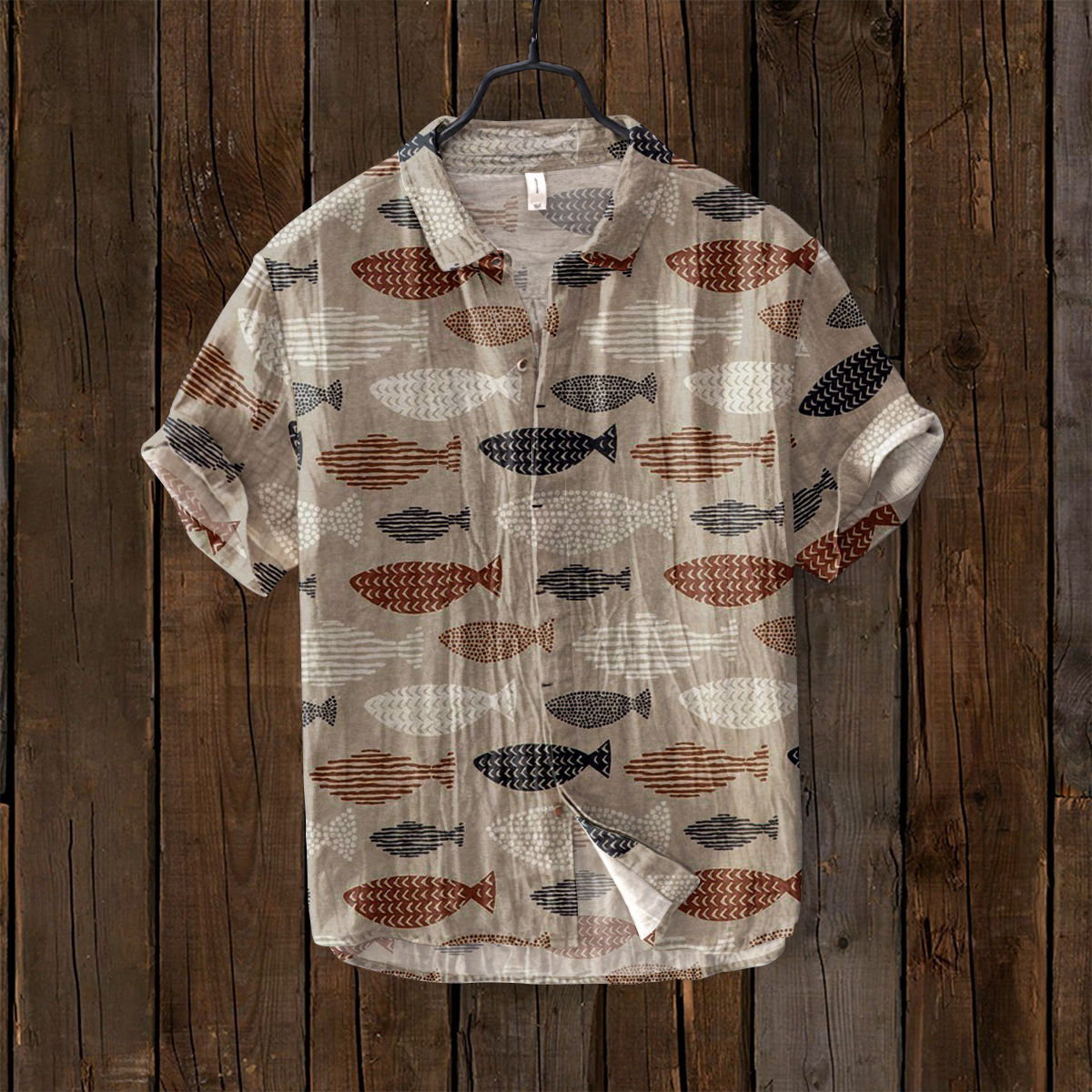 Vintage Fish Japanese Art Linen Blend Comfy Shirt - Blue