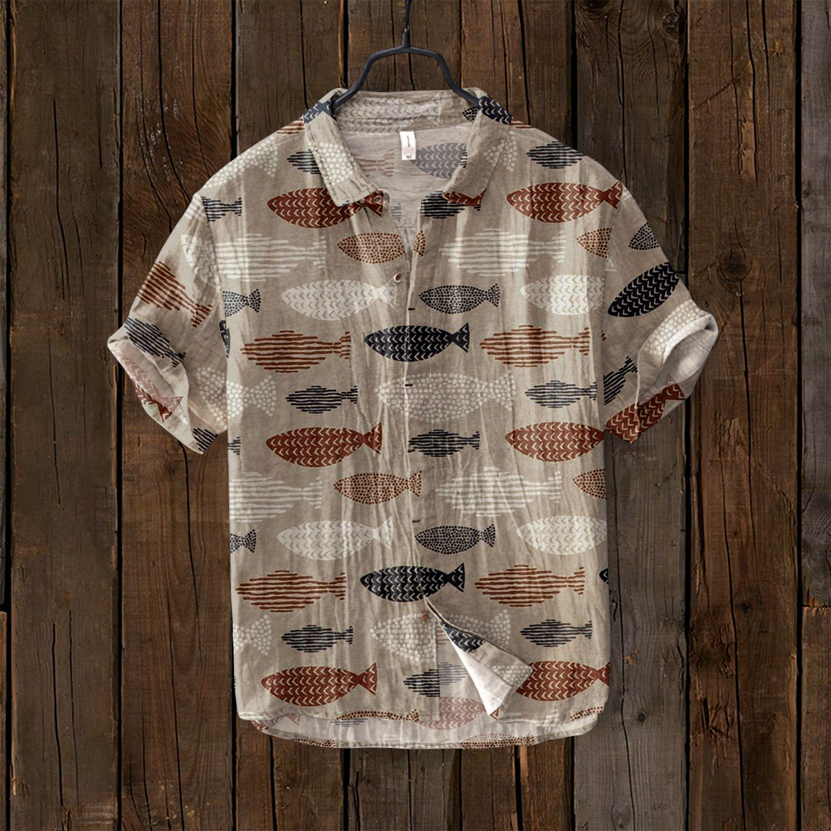 Vintage Fish Japanese Art Linen Blend Comfy Shirt - Blue