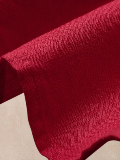 Linen Maxi Dress, 3/4 Sleeve, V Neck, Jane-Inspired Vintage, Tea Party, Linen Blend, Red, Belt - Red