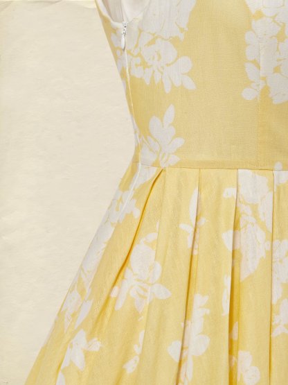 (SIZE:XS-XXL) Midi Linen Dress, Sleeveless,  Linen Blend, Floral, Renaissance - Yellow
