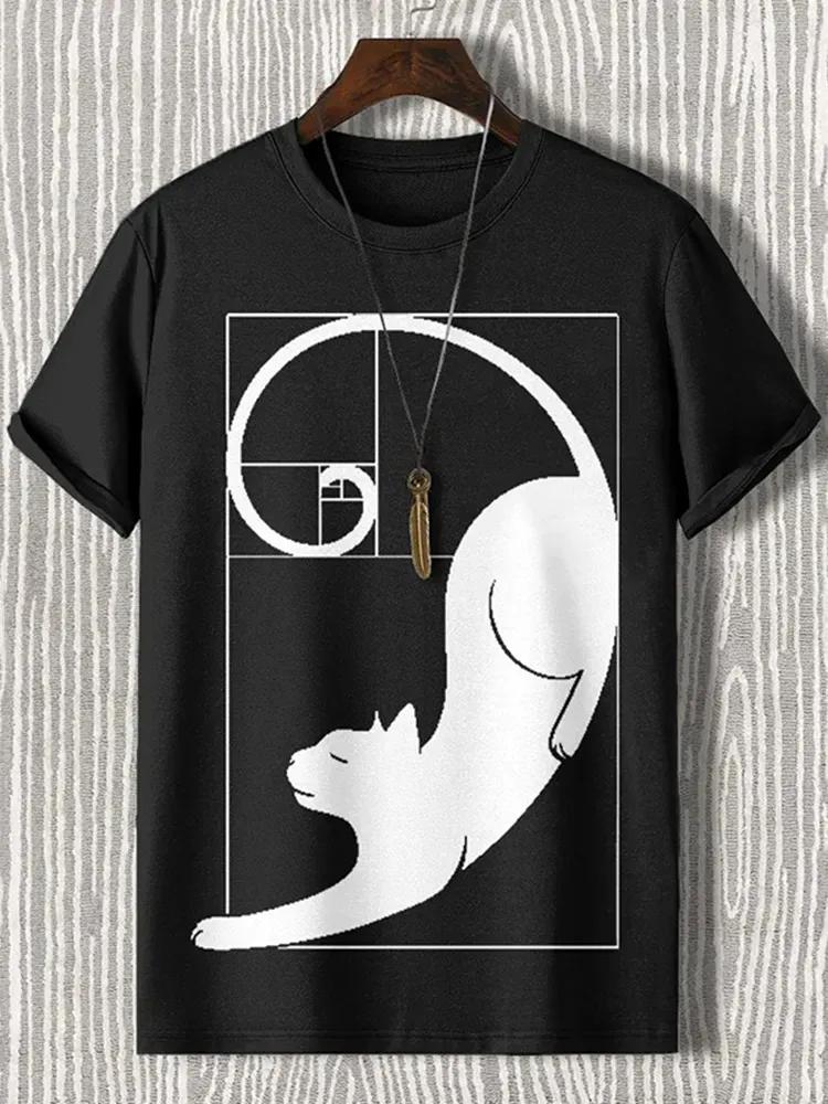Men's Fibonacci Cat The Golden Ratio Print Casual T-shirt - Grey