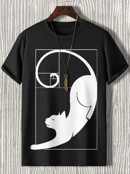 Men's Fibonacci Cat The Golden Ratio Print Casual T-shirt - Grey