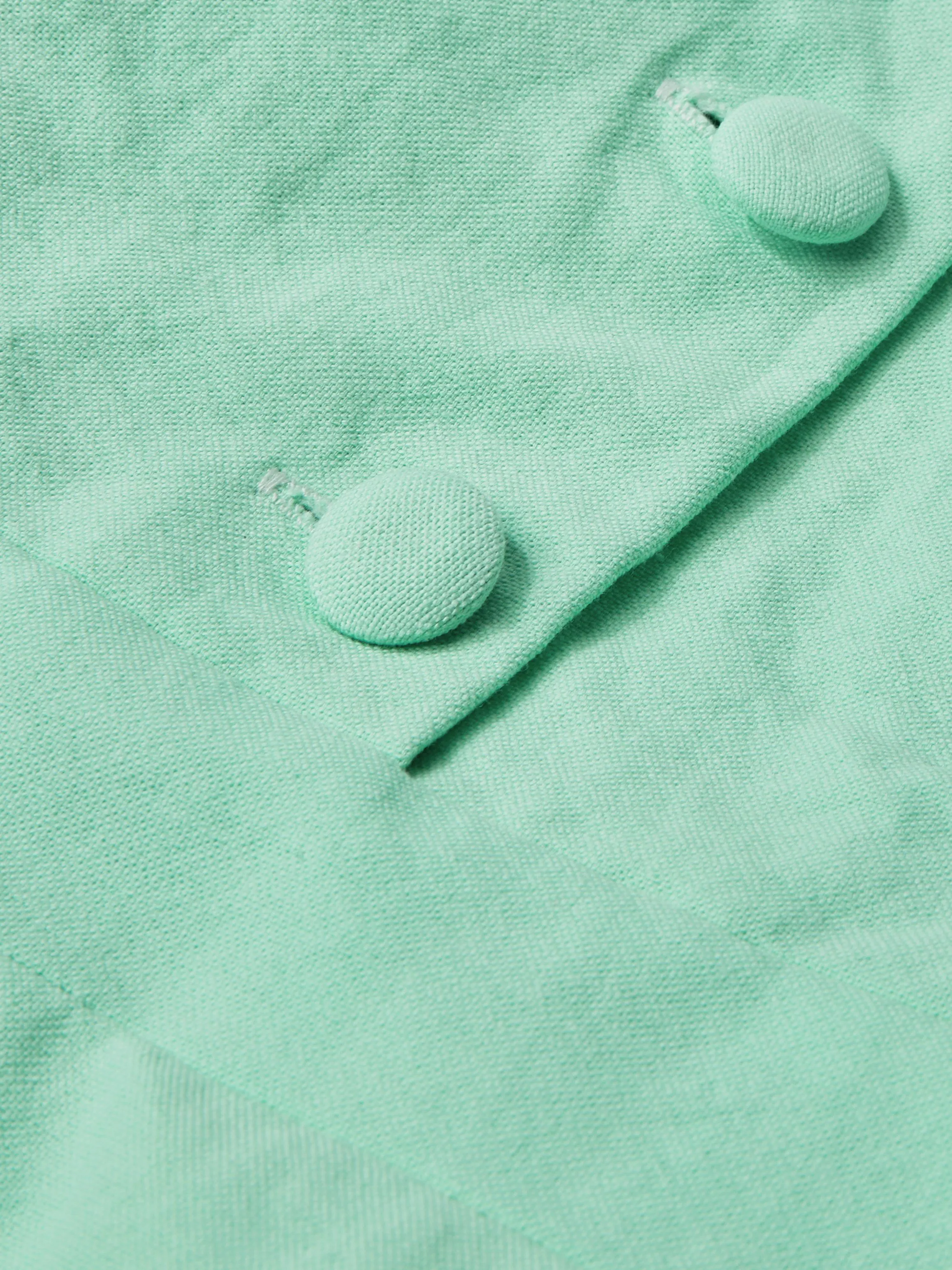 Maxi Cotton Dress , Cap Sleeves, Shawl Collar, Plain, Button Design, Vintage,  Light Green - Lightgreen