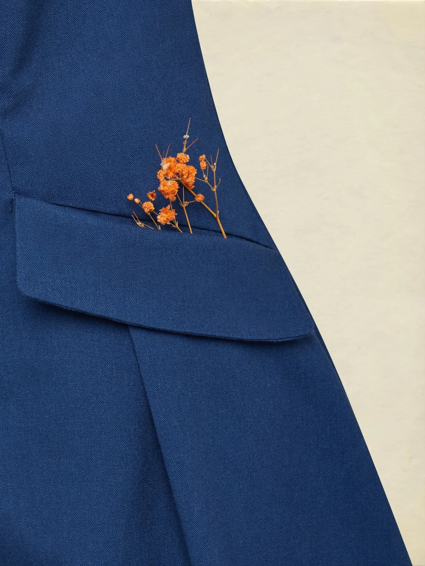 Midi Linen Dress, Half Sleeve, Shawl Collar, Plain, Button Design, Vintage, Dark Blue - Dark_blue