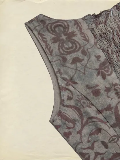 Maxi Cotton Dress, Sleeveless, Square Neck, Paisley, Suspenders, Vacation, Vintage, Brown - Brown