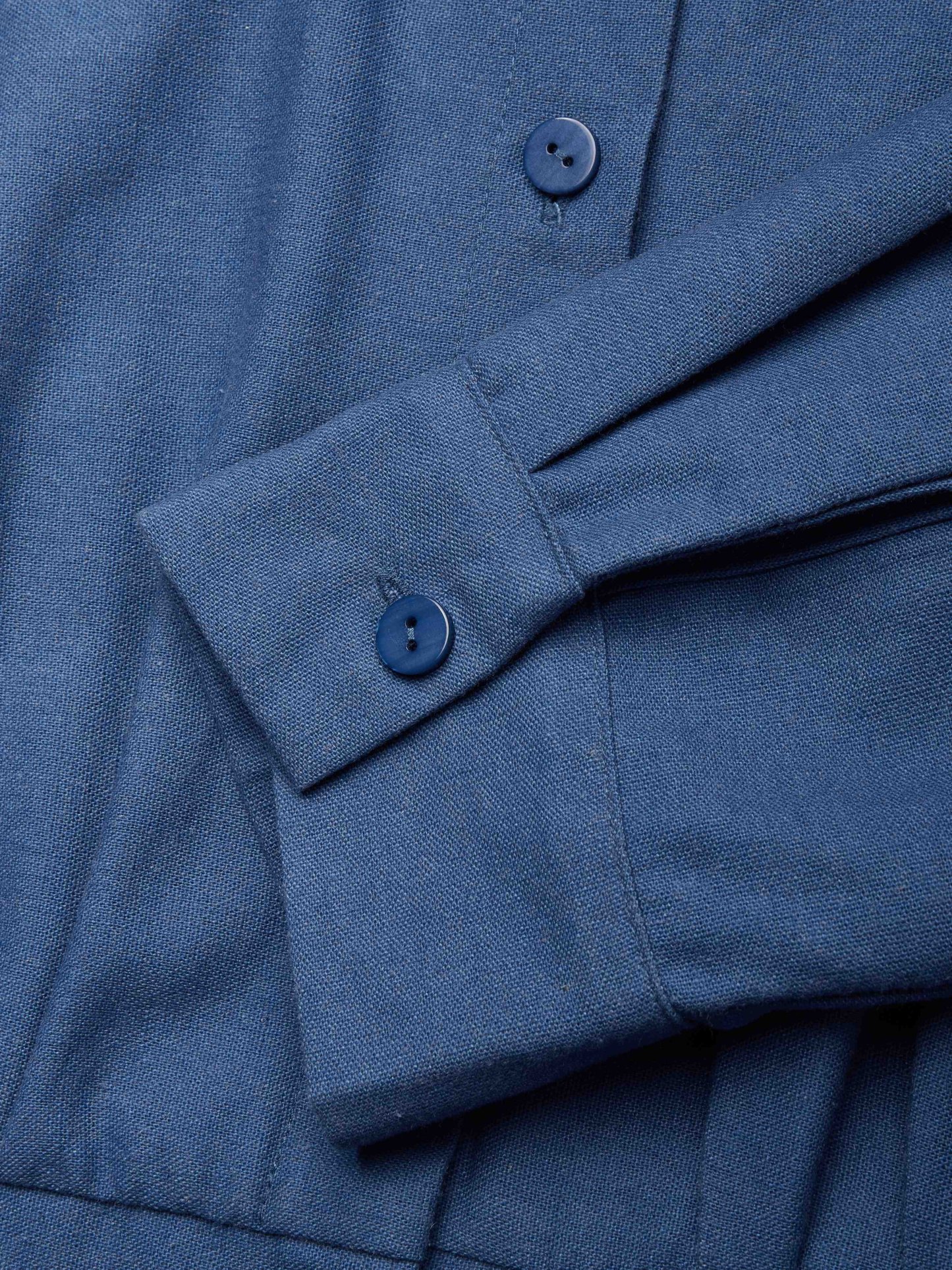 Midi Linen Dress, Half Sleeves, Shawl Collar, Plain, Button Design, Vintage, Dark_blue - Dark_blue