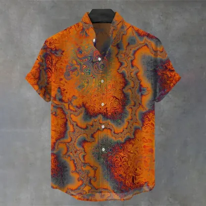 Men's Retro Abstract Color Texture Art Print Cotton And Linen Shirt - Multicolor