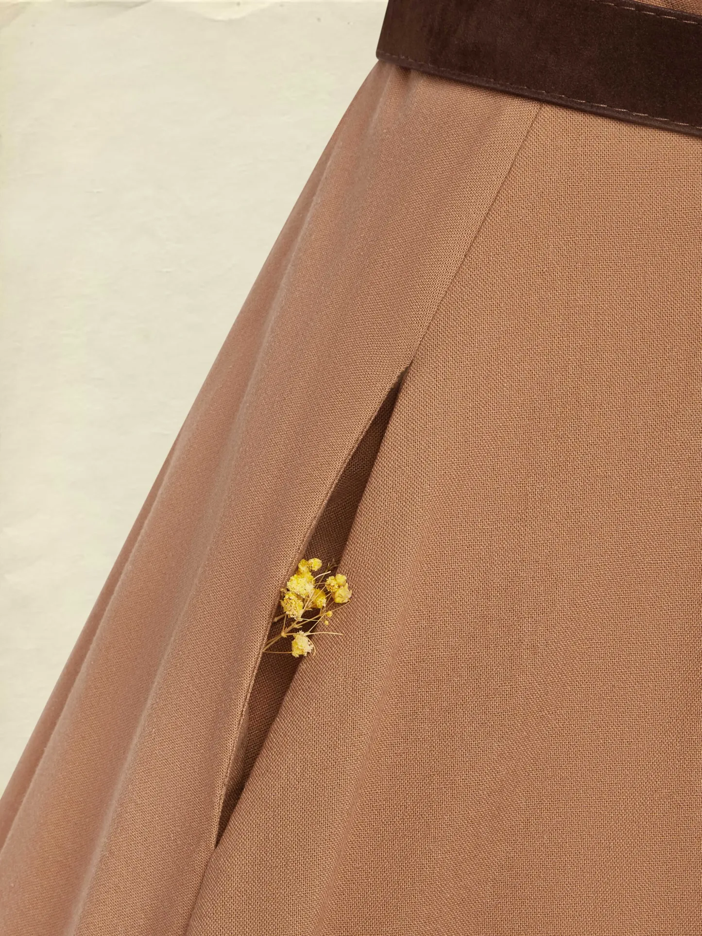 Maxi Linen Dress Set & Shirt, Long Sleeves, Shawl Collar, Plain, Button Design, French Vintage, Light Brown - Light Brown