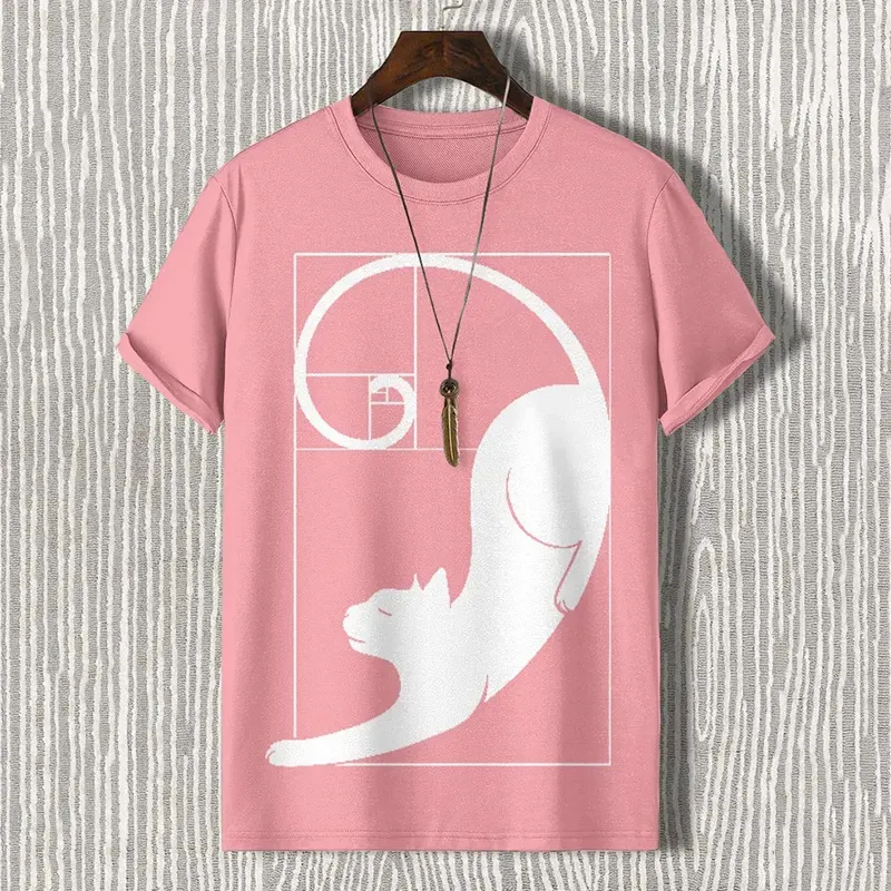 Men's Fibonacci Cat The Golden Ratio Print Casual T-shirt - Grey
