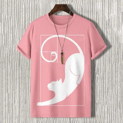 Men's Fibonacci Cat The Golden Ratio Print Casual T-shirt - Grey