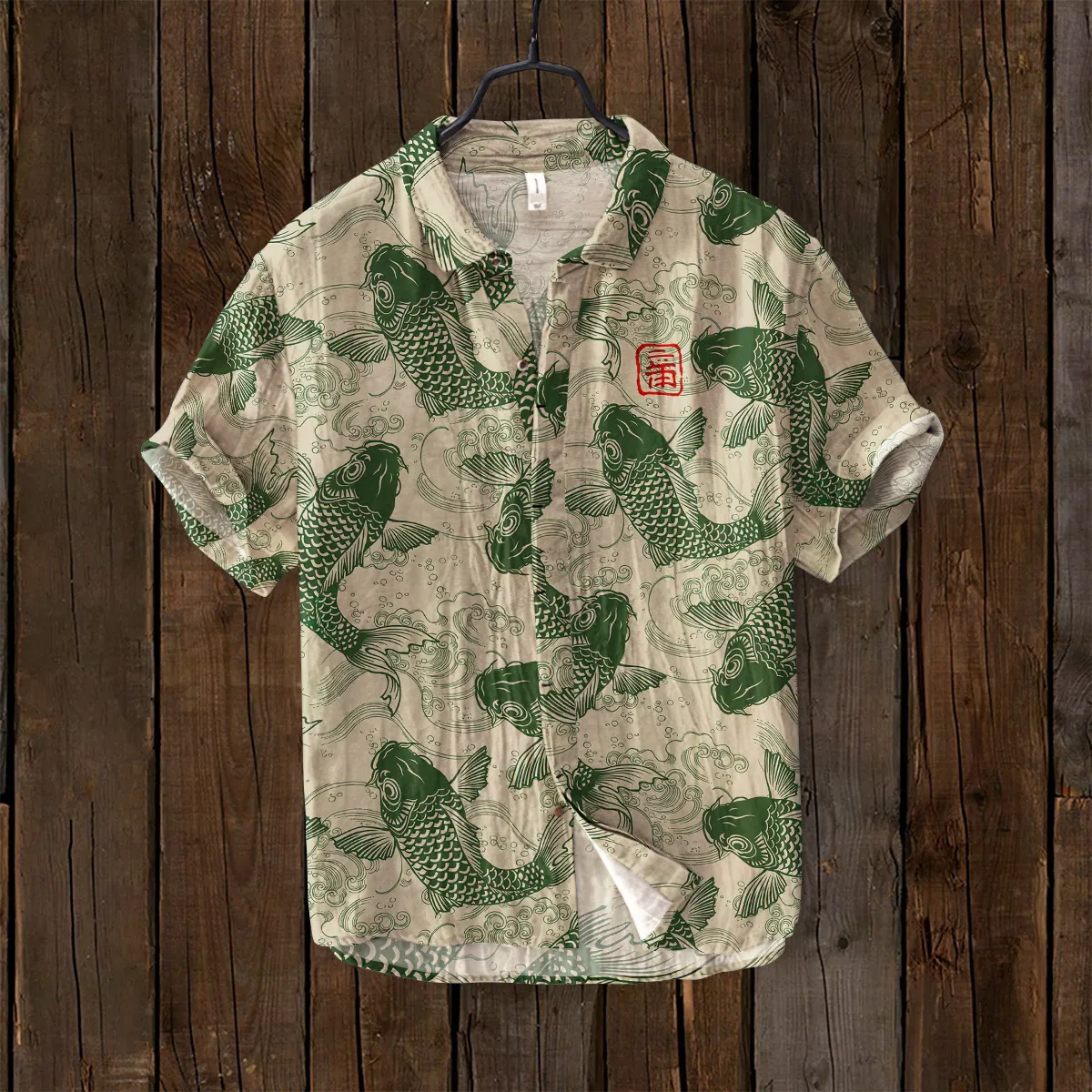 Vintage Fish Japanese Art Linen Blend Comfy Shirt - Red