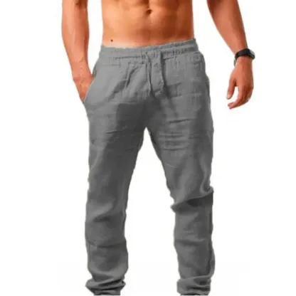 Men'S Vintage Drawstring Casual Cotton Linen Pants - Black