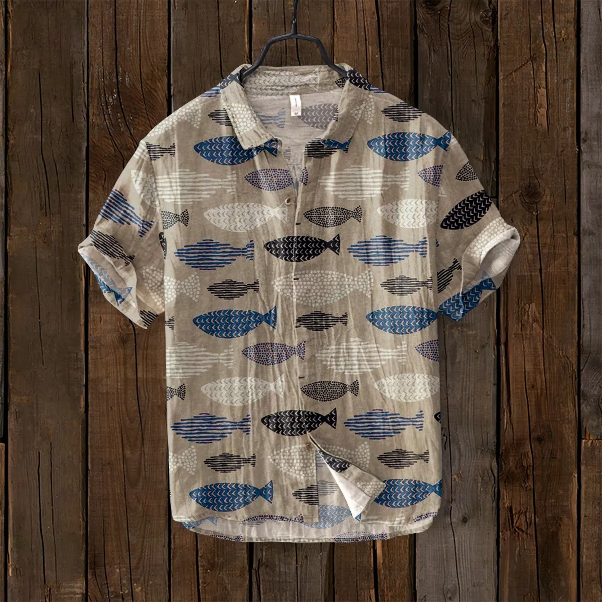 Vintage Fish Japanese Art Linen Blend Comfy Shirt - Blue