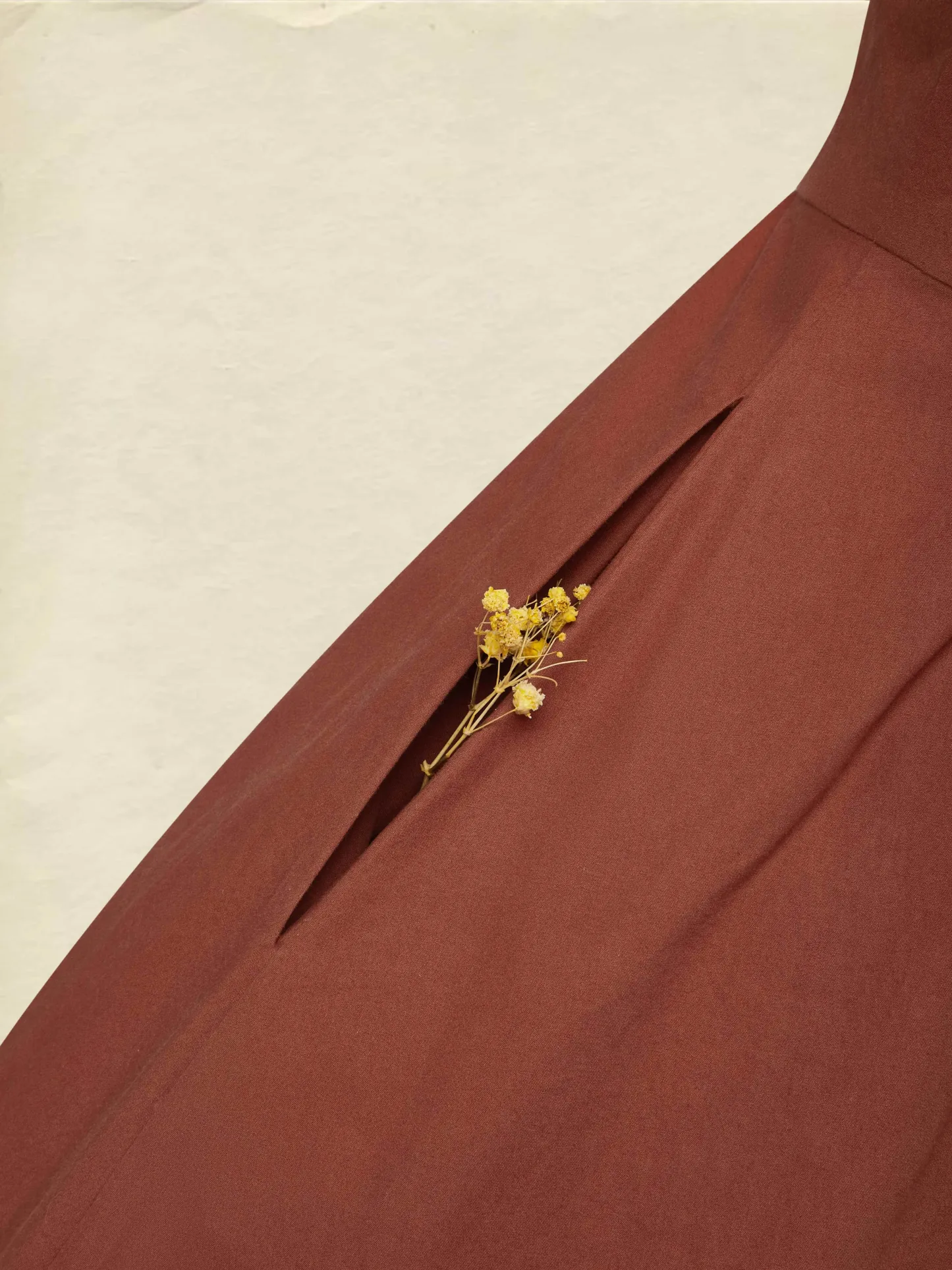 Maxi Cotton Dress, Long Sleeves, Shawl Collar, Plain, Button Design, Vintage, Brick Red - Brick Red