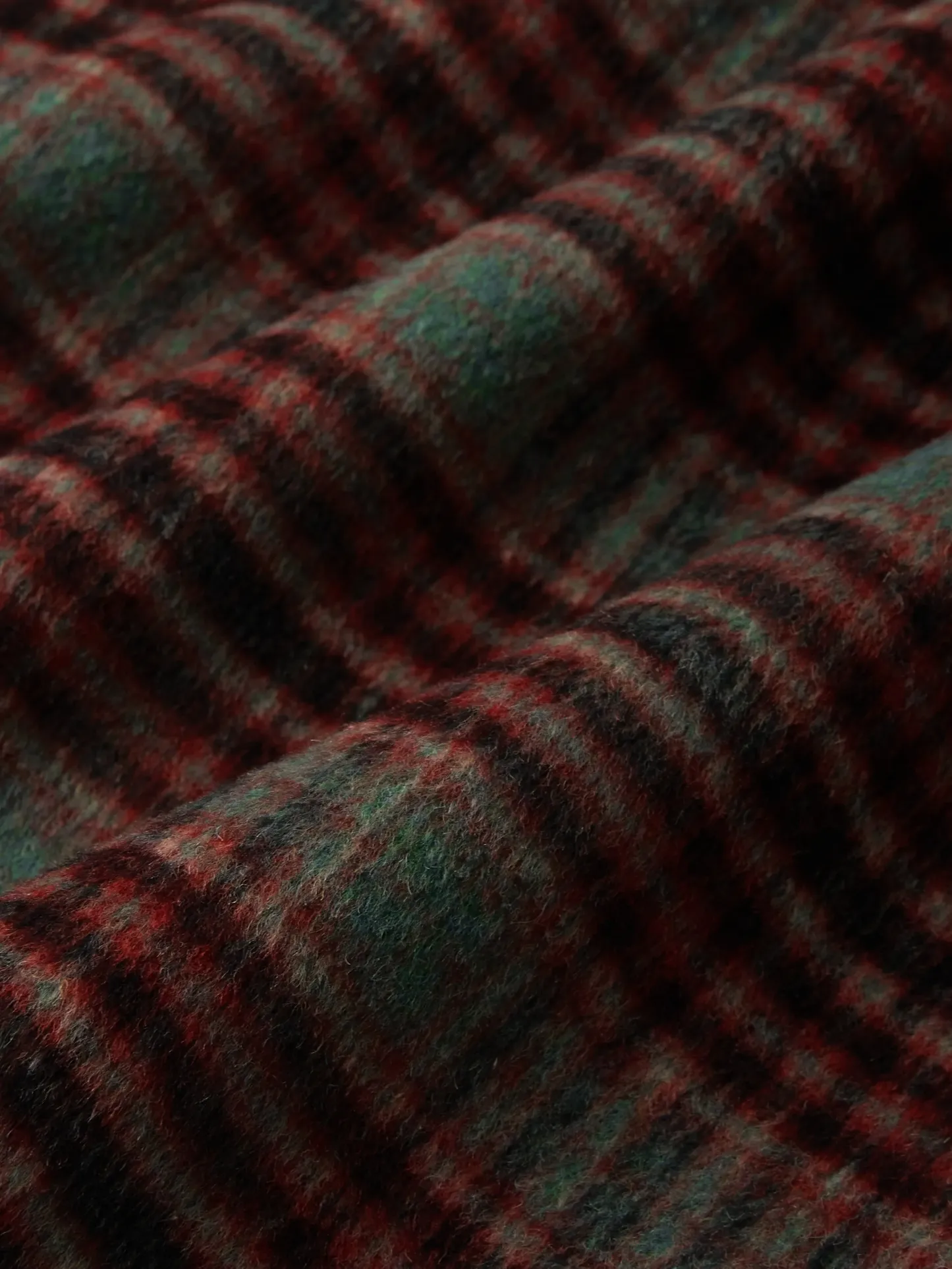 Wool Coat, Long Sleeves, Lapel Collar, Plaid, Belt Design, Vintage, Crimson - Crimson