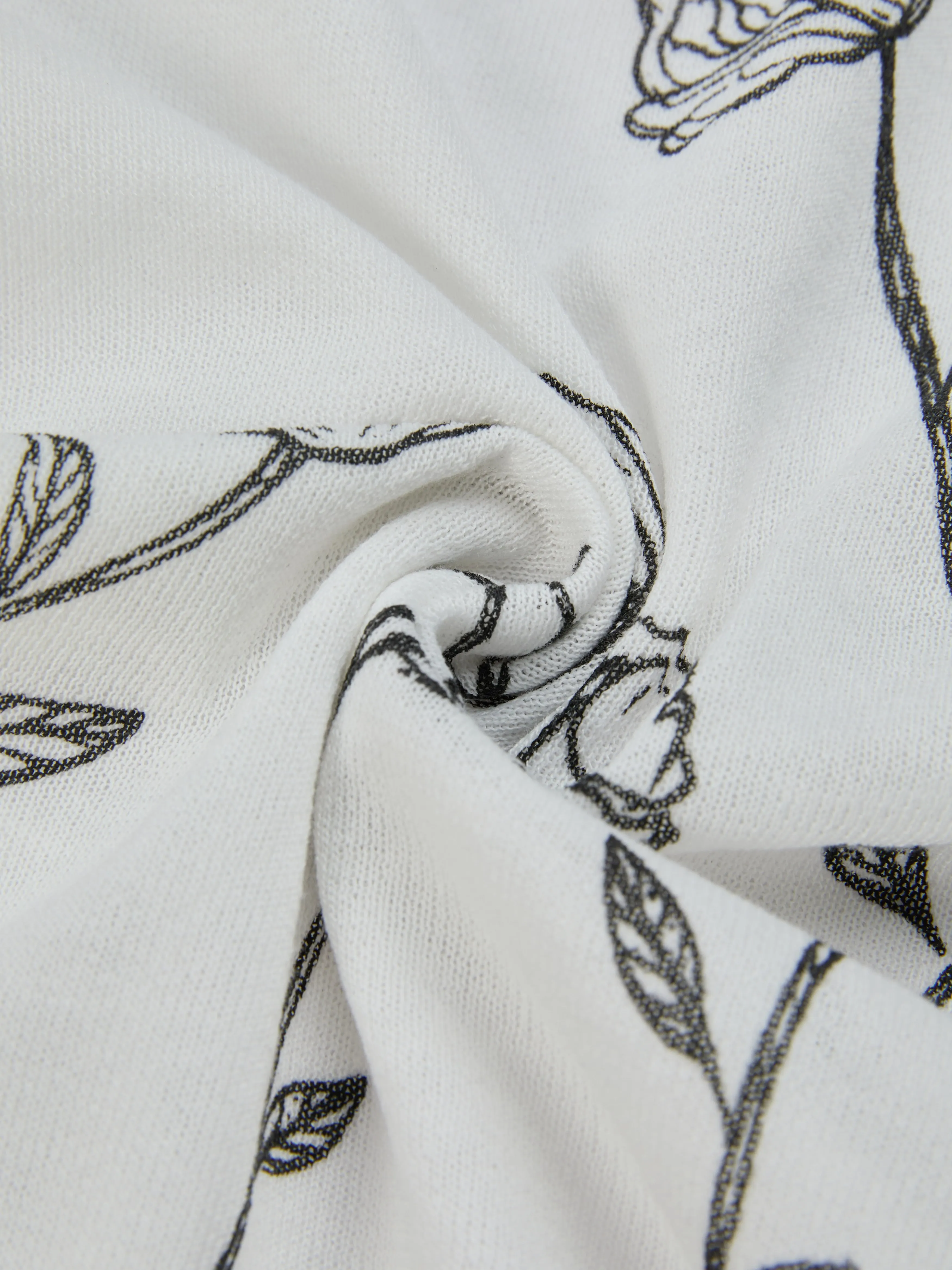 Sweater, Short Sleeves, Shawl Collar, Floral, Button Design, Inner Vest Not Included, White - White