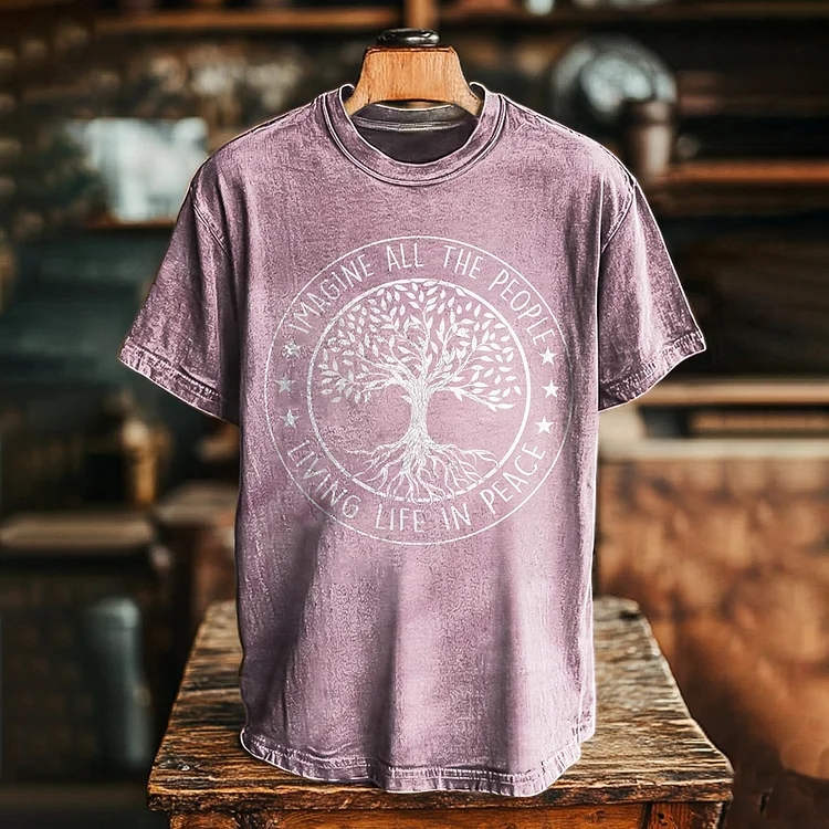 Imagine Peaceful Living For All Graphic Art Print T-shirt - Black