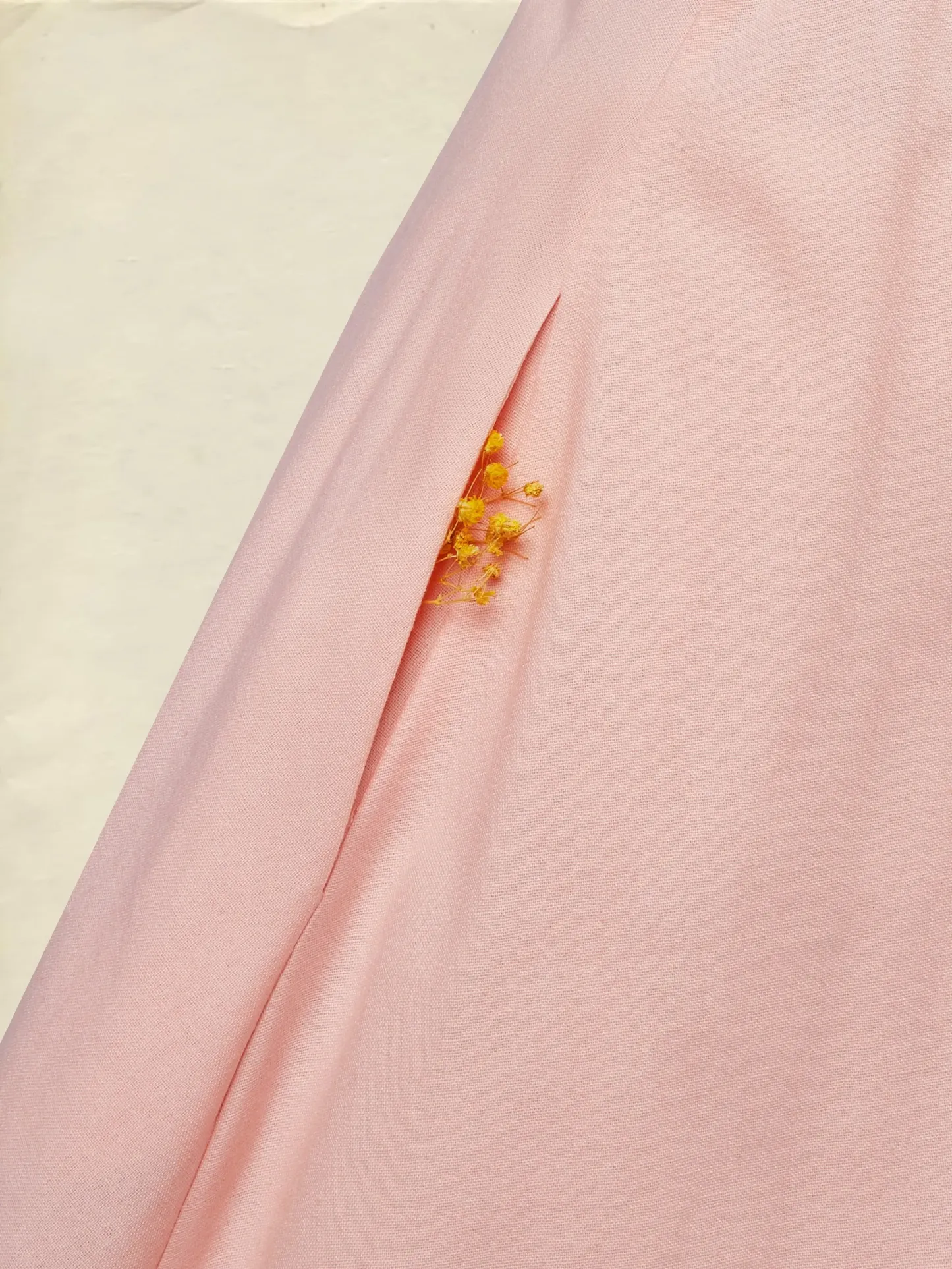 Midi Linen Dress , Half Sleeve, Round Neck, Plain, Bow, French Vintage, Light Pink - Light Pink