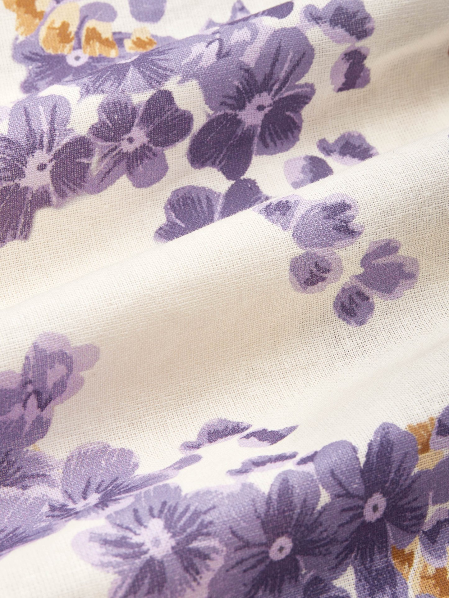 Maxi Linen Dress, Casual, Floral, Pocket Stitching, Crew Neck, Belt, Half Sleeve, Purple, Vintage - Purple