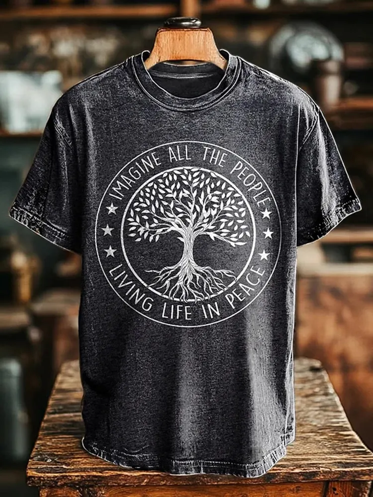 Imagine Peaceful Living For All Graphic Art Print T-shirt - Black
