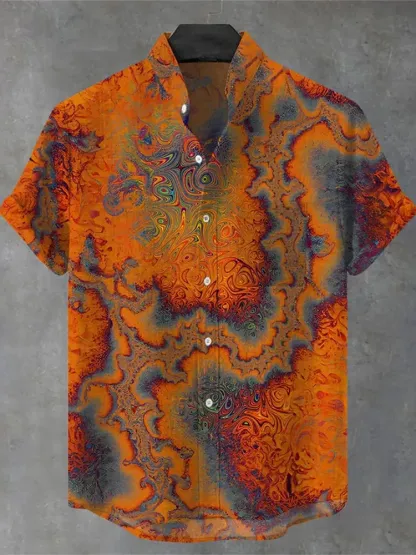 Men's Retro Abstract Color Texture Art Print Cotton And Linen Shirt - Multicolor