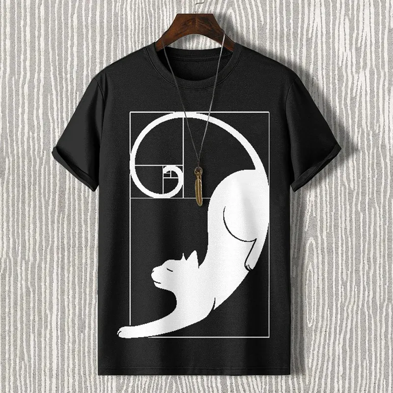 Men's Fibonacci Cat The Golden Ratio Print Casual T-shirt - Grey