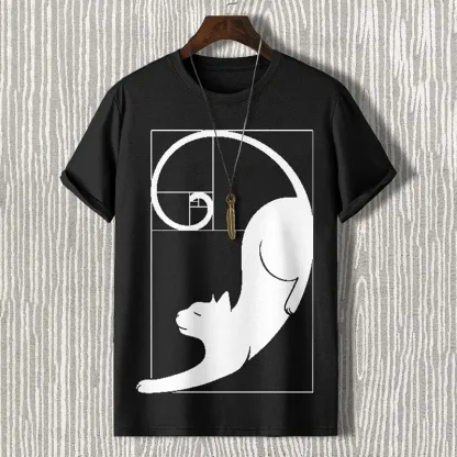 Men's Fibonacci Cat The Golden Ratio Print Casual T-shirt - Grey