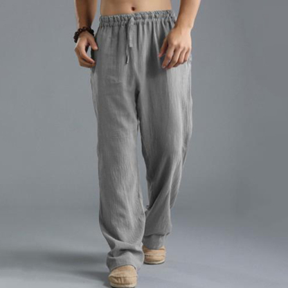 Men'S Vintage Drawstring Casual Cotton Linen Pants - Black