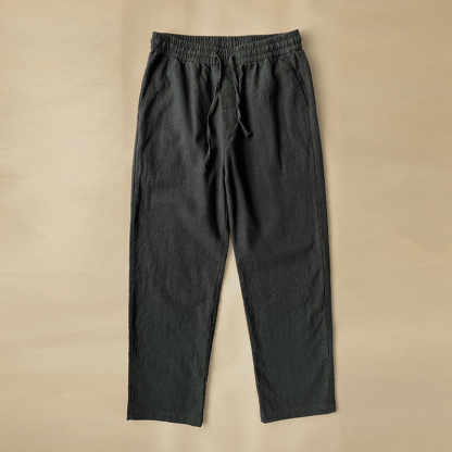 Men's Vintage Elastic Waist Drawstring Casual Cotton Linen Pants - Black