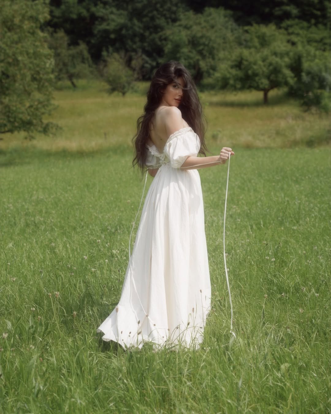 Linen Maxi Dress, Short Sleeve, Off The Shoulder, Plain, Vintage, Daily, White - As Picture