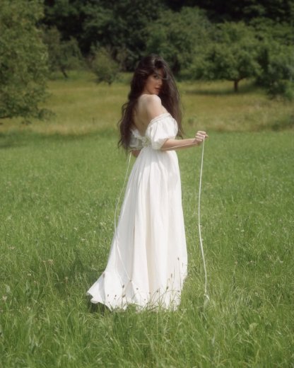 Linen Maxi Dress, Short Sleeve, Off The Shoulder, Plain, Vintage, Daily, White - As Picture