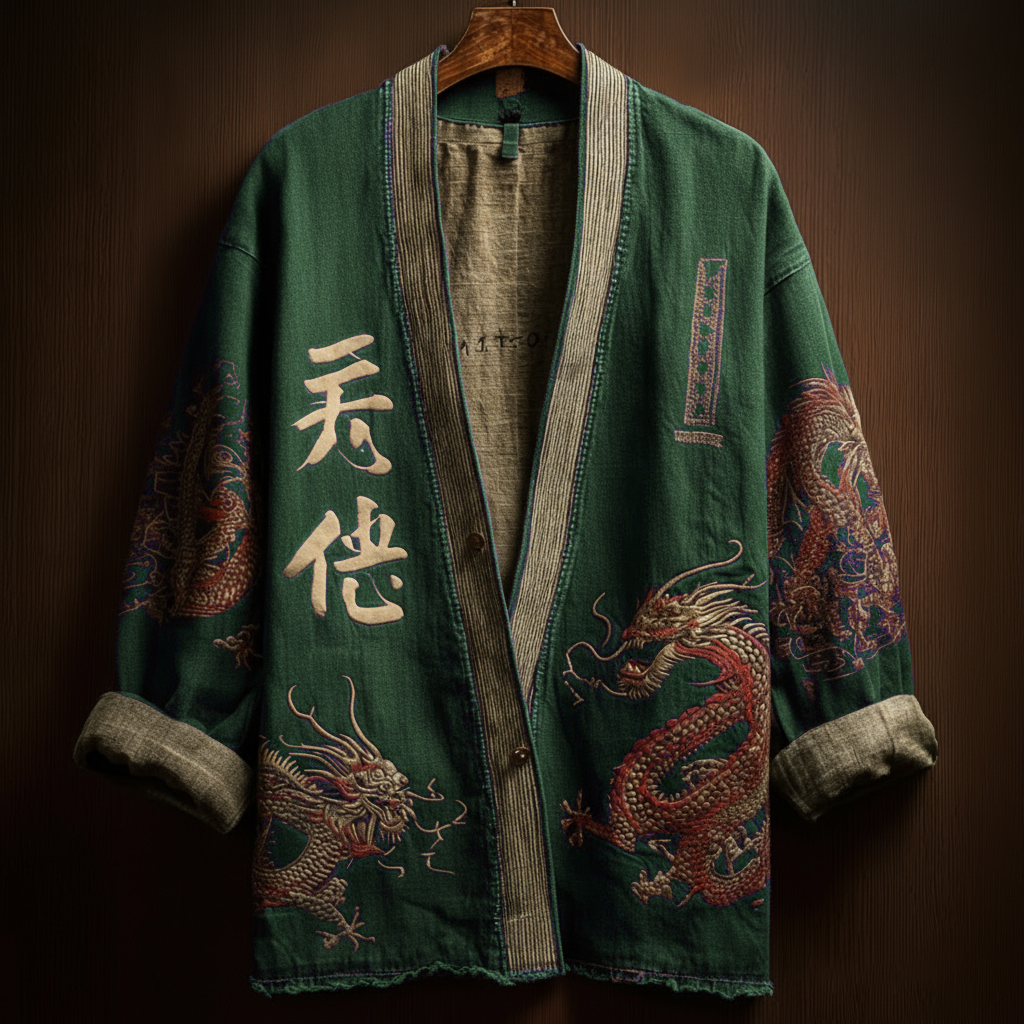 Japanese Art Style Men's Casual Cotton And Linen Cardigan - Grey