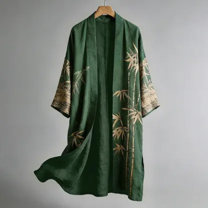 Japanese Bamboo Art Linen Blend Kimono - Green