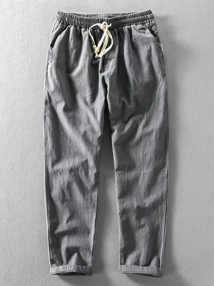 Men's Vintage Japanese Loose Pocket Cotton Linen Casual Pants - Black