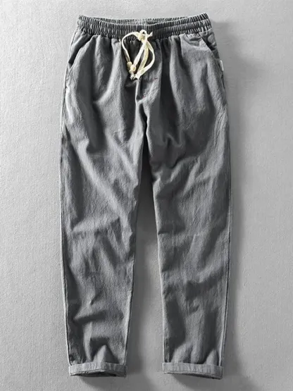 Men's Vintage Japanese Loose Pocket Cotton Linen Casual Pants - Black