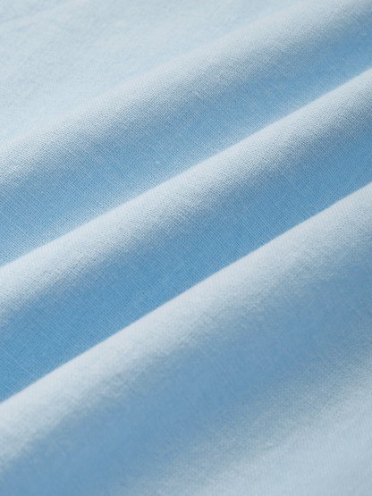 Midi Linen Dress, Crew Collar, Cap Sleeve,  Button Down, Cottagecore, Linen Blend, Blue - Blue
