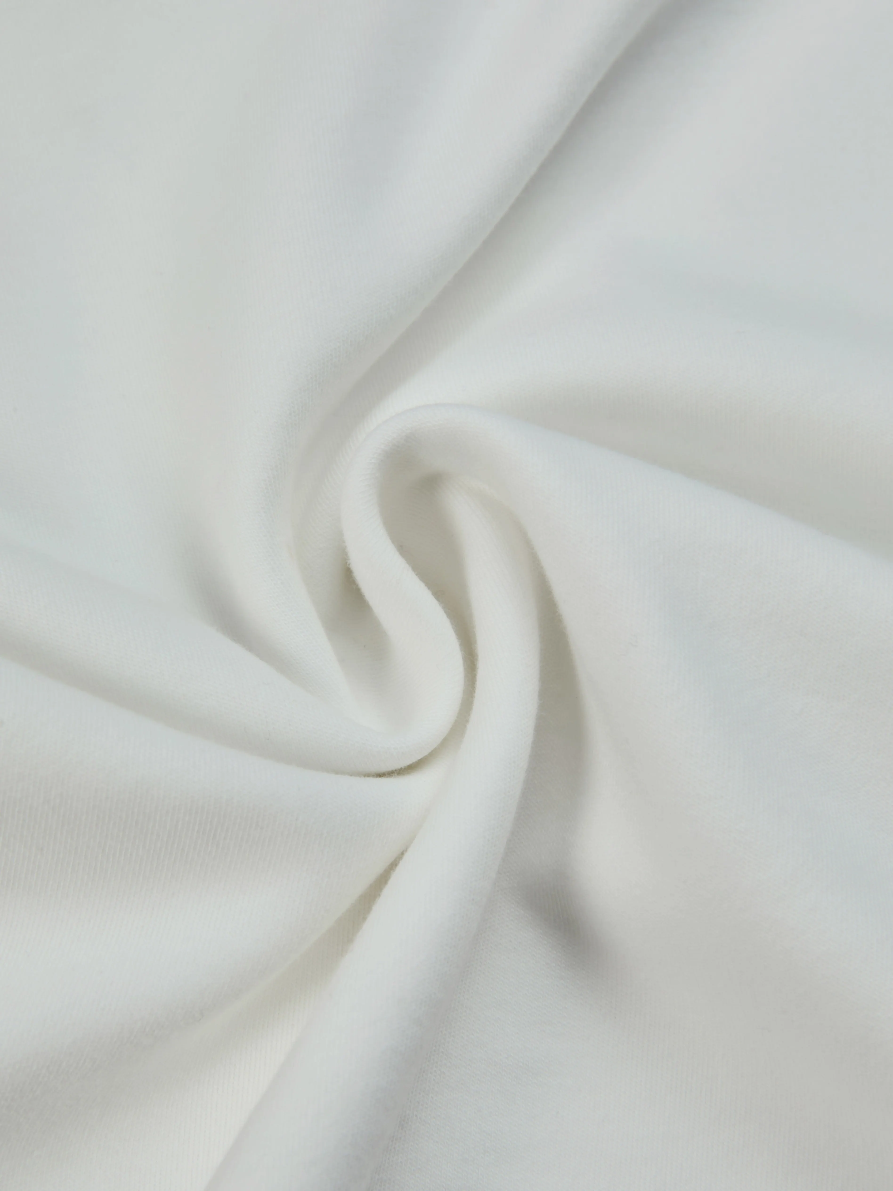 Cotton Knit Tee, Short Sleeves, Plain, 3D Floral, French Vintage, Ivory - Ivory