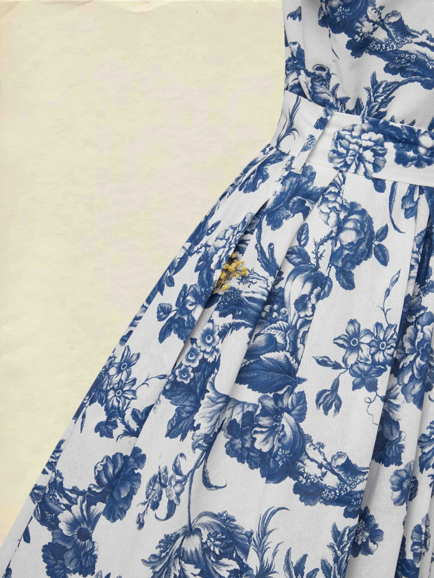 Midi Linen Dress , Short Sleeves, Shawl Collar, Floral, Vacation, Vintage, Blue - Blue