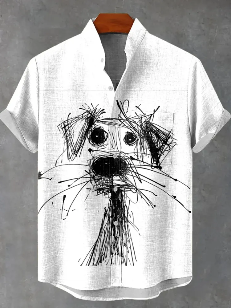 Cartoon Scribble Dog Vintage Print Casual T-shirt - White