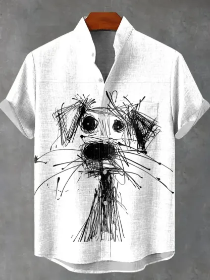 Cartoon Scribble Dog Vintage Print Casual T-shirt - White