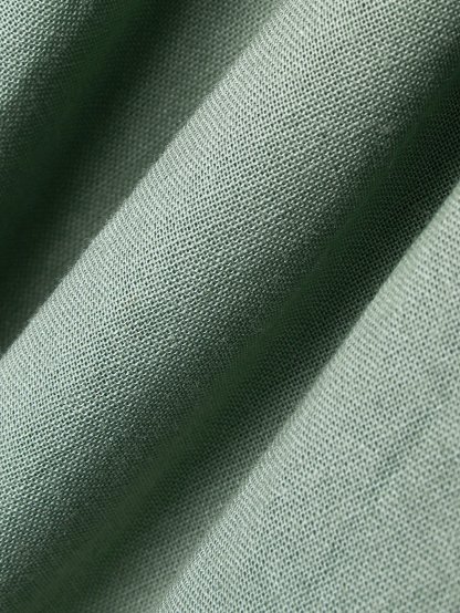 Maxi Linen Dress, 3/4 Sleeves, Square Neck, Lace Up, Linen Blend, Green - Green