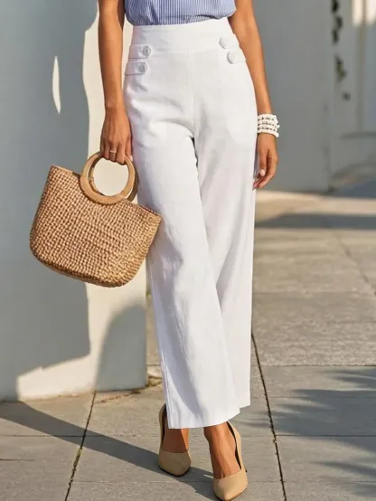 Cotton Pants, Plain, French Vintage, White - White