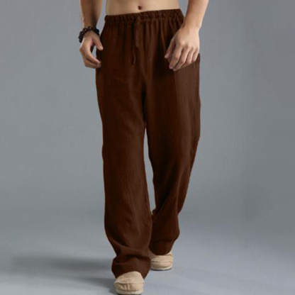 Men'S Vintage Drawstring Casual Cotton Linen Pants - Black