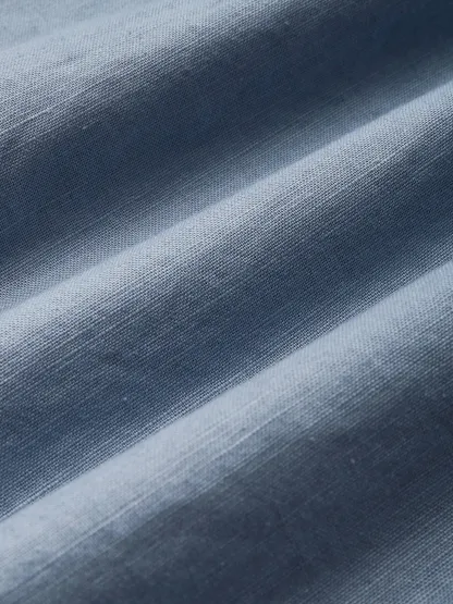 Linen Midi Dress, Sleeveless, Crew Neck, Plain, Vintage, Blue - Blue